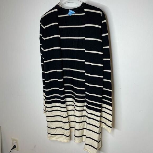 J. McLaughlin Striped Wool Open Long Cardigan Sweater Black White Size S Small - Picture 4 of 6